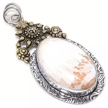 Подвеска из натурального сколецита из стерлингового серебра 925 пробы в двух тонах 2,44 дюйма c6a61