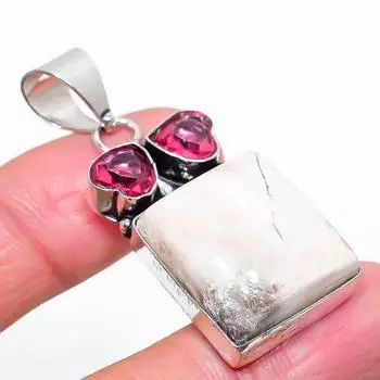 Подвеска из натурального сколецита, рубиллита, стерлингового серебра 925 пробы, 1,97 дюйма, k3H57