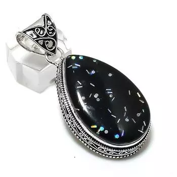 Подвеска из натурального снежного обсидиана из стерлингового серебра 925 пробы 2,17 дюйма Z2K42