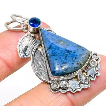 Подвеска из натурального содалита, голубого топаза, стерлингового серебра 925 пробы, 2,05 дюйма, J3J74