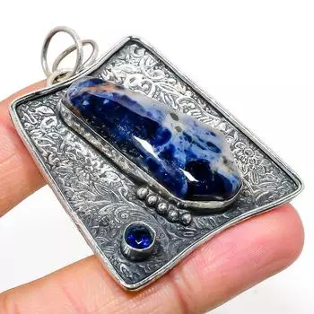Подвеска из натурального содалита, голубого топаза, стерлингового серебра 925 пробы, 2,21 дюйма, J8c18