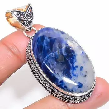 Подвеска из натурального содалита из стерлингового серебра 925 пробы 2,25 дюйма U0j53