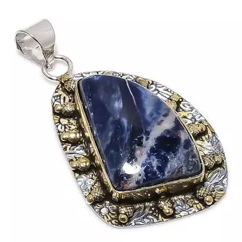 Подвеска из натурального содалита из стерлингового серебра 925 пробы в двух тонах 2,29 дюйма f9h79