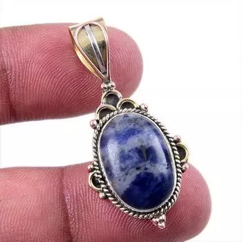Подвеска из натурального содалита из стерлингового серебра 925 пробы в двух тонах 1,50 дюйма Y9W41