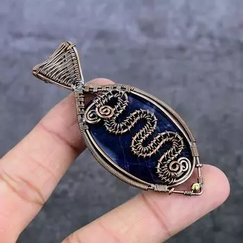 Подвеска из натурального содалита, медная проволока, ручная работа, 3,07 дюйма, l4c21