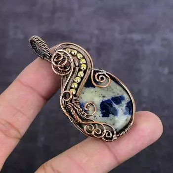 Подвеска из натурального содалита, ручной работы, из медной проволоки, 2,64 дюйма, d0M26