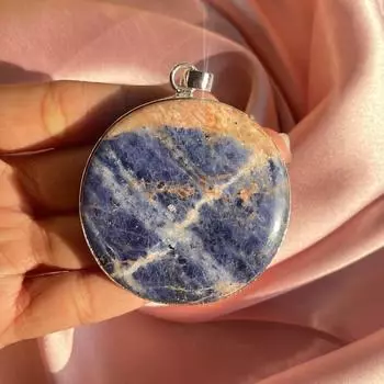 Подвеска из натурального содалита с серебряной цепочкой, подвеска из стерлингового серебра 925 пробы