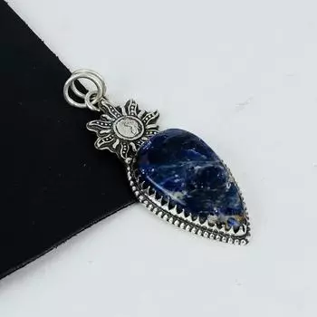 Подвеска из натурального содалита, серебро 925 пробы - Дизайн ручной работы, Ювелирные украшения для повседневной носки, Уникальная подвеска с содалитом, Подарки на день рождения 2.95 синий