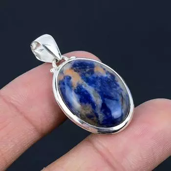 Подвеска из натурального содалита, серебро 925 пробы, драгоценный камень овальной формы, подвеска ручной работы, ювелирный подарок на День святого Валентина синий