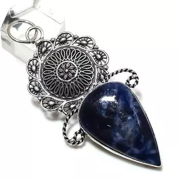 Подвеска из натурального содалита, стерлингового серебра 925 пробы, ручная работа, 2,96 дюйма, Q5B43