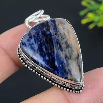 Подвеска из натурального содалита, стерлингового серебра 925 пробы, ручная работа, 2,13 дюйма, S5P86