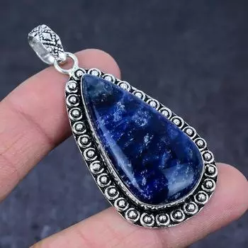 Подвеска из натурального содалита, стерлингового серебра 925 пробы, ручная работа, 2,56 дюйма, N1m72