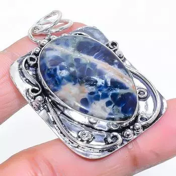 Подвеска из натурального содалита, стерлингового серебра 925 пробы, ручная работа, 2,09 дюйма, n4F77