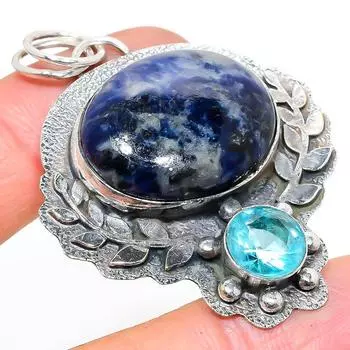 Подвеска из натурального содалита, топаза, стерлингового серебра 925 пробы, 2,32 дюйма, B1N48