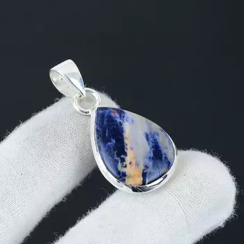 Подвеска из натурального содалита в серебре 925 пробы - Дизайн ручной работы, Ювелирное украшение на каждый день, Уникальная подвеска, Пасхальный подарок 1.96 синий