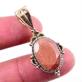 Подвеска из натурального солнечного камня из стерлингового серебра 925 пробы в двух тонах 1,5 дюйма m5V48