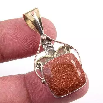 Подвеска из натурального солнечного камня из стерлингового серебра 925 пробы в двух тонах 1,50 v9y55