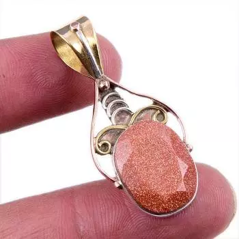 Подвеска из натурального солнечного камня из стерлингового серебра 925 пробы в двух тонах 1,5 дюйма Z2M27