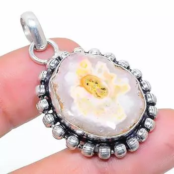 Подвеска из натурального солнечного кварца ручной работы из стерлингового серебра 925 пробы 1,62 дюйма b4M86