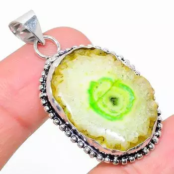 Подвеска из натурального солнечного кварца ручной работы из стерлингового серебра 925 пробы 1,77 дюйма v9U96