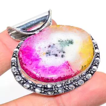 Подвеска из натурального солнечного кварца ручной работы из стерлингового серебра 925 пробы 1,77 дюйма K0E03