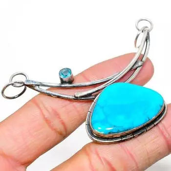 Подвеска из натурального спящего бирюзового камня, топаза, стерлингового серебра 925 пробы, 2,56 дюйма, L7k03