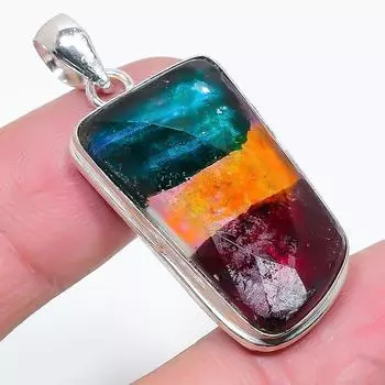 Подвеска из натурального стекла Dicorich ручной работы из стерлингового серебра 925 пробы 1,85 дюйма Z0k48