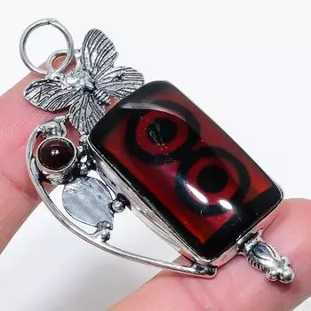 Подвеска из натурального стекла Dicorich ручной работы из стерлингового серебра 925 пробы 2,68 дюйма P0b48