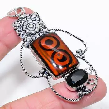 Подвеска из натурального стекла дикорих, шпинель, стерлинговое серебро 925 пробы, 3,07 дюйма, d0i66