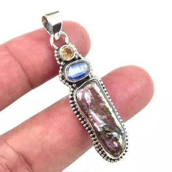 Подвеска из натурального стерлингового серебра 925 пробы, жемчуга Бива, кианита, 2 дюйма p9f49