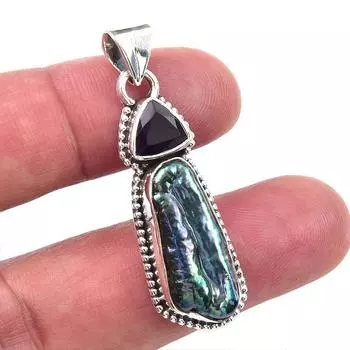 Подвеска из натурального стерлингового серебра 925 пробы с жемчугом Бива и африканским аметистом 1,75 дюйма y6A93