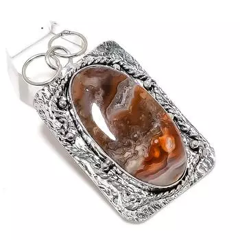 Подвеска из натурального сумасшедшего кружева с агатом ручной работы из стерлингового серебра 925 пробы 2,36 дюйма b9y89