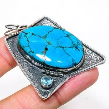 Подвеска из натурального тибетского бирюзового, голубого топаза из стерлингового серебра 925 пробы 2,17 дюйма M8E74