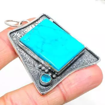 Подвеска из натурального тибетского бирюзового, голубого топаза из стерлингового серебра 925 пробы 2,25 дюйма i0C42