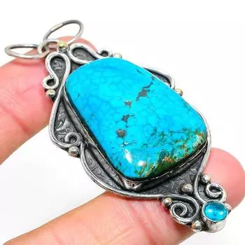 Подвеска из натурального тибетского бирюзового голубого топаза из стерлингового серебра 925 пробы 2,92 дюйма C4b13