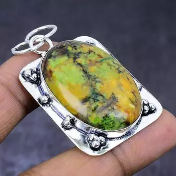 Подвеска из натурального тибетского бирюзового камня из стерлингового серебра 925 пробы 2,09 дюйма j2c32