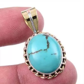 Подвеска из натурального тибетского бирюзового камня из цельного серебра 925 пробы в двух тонах 1,50 A1b63