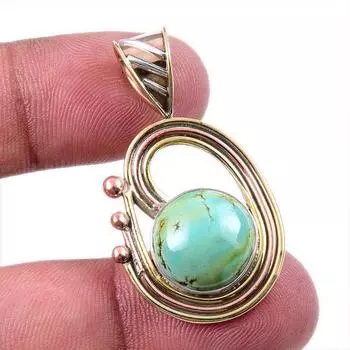 Подвеска из натурального тибетского бирюзового камня из цельного серебра 925 пробы в двух тонах 1,50 дюйма u5P23