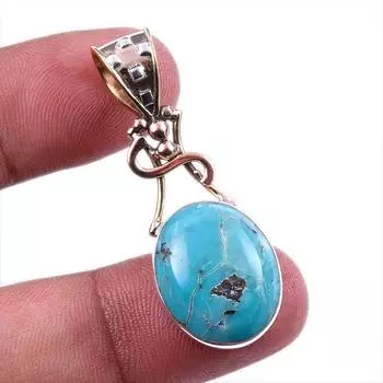 Подвеска из натурального тибетского бирюзового камня из цельного серебра 925 пробы в двух тонах 1,75 дюйма k0P18