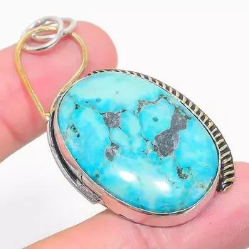 Подвеска из натурального тибетского бирюзового камня, двухцветная подвеска из стерлингового серебра 925 пробы, 2,29 дюйма, t6p94