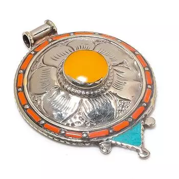 Подвеска из натурального тибетского бирюзового, кораллового серебра 925 пробы 2,76 дюйма q4a95