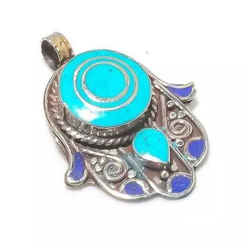 Подвеска из натурального тибетского бирюзового, лазурита, стерлингового серебра 925 пробы, 2,01 дюйма, Z8J25