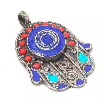 Подвеска из натурального тибетского бирюзового, лазурита, стерлингового серебра 925 пробы, 2,36 дюйма, N9n94