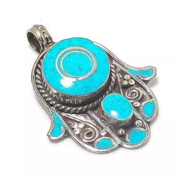 Подвеска из натурального тибетского серебра 925 пробы с бирюзой 1,97 дюйма k4N81