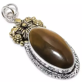 Подвеска из натурального тигрового глаза из стерлингового серебра 925 пробы в двух тонах 2,36 дюйма r5L00