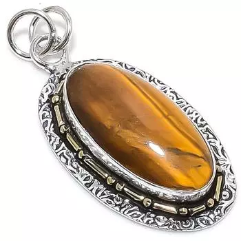 Подвеска из натурального тигрового глаза из стерлингового серебра 925 пробы в двух тонах 2,01 дюйма a0V52