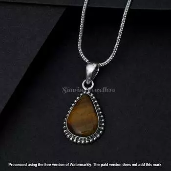 Подвеска из натурального тигрового глаза, камень лучшего качества, подвеска ручной работы, минималистичная подвеска, серебряная подвеска, рождественский подарок, стерлинговое серебро 925 пробы Free Size жёлтый