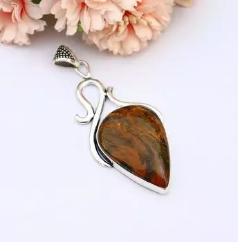 Подвеска из натурального тигрового глаза Подвеска из стерлингового серебра 925 пробы с драгоценным камнем «Тигровый глаз»