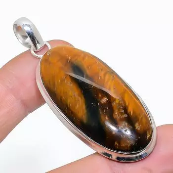 Подвеска из натурального тигрового глаза ручной работы из стерлингового серебра 925 пробы 2,36 дюйма U7q03