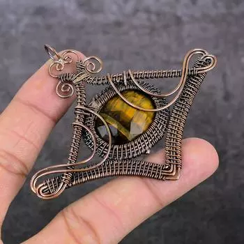 Подвеска из натурального тигрового глаза ручной работы из медной проволоки 2,76 дюйма D6Y79